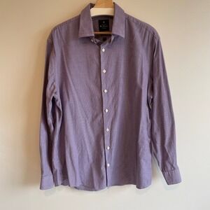 Ben Sherman Tailoring Mens XL Purple Houndstooth Stretch Dress Shirt Button Down